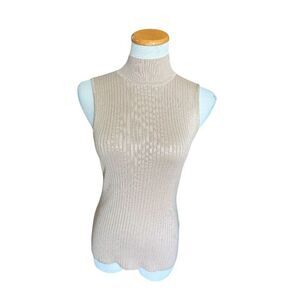 Womens Madison Grey Oatmeal Ribbed Mock Neck Sleeveless Top Blouse - Sz S